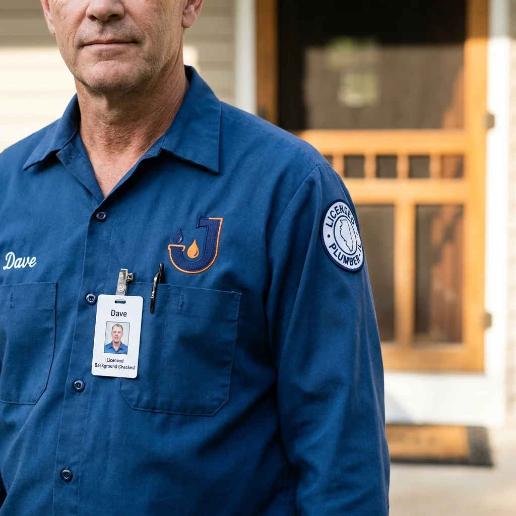 Licensed plumber showing ID badge in Carlsbad, NM
