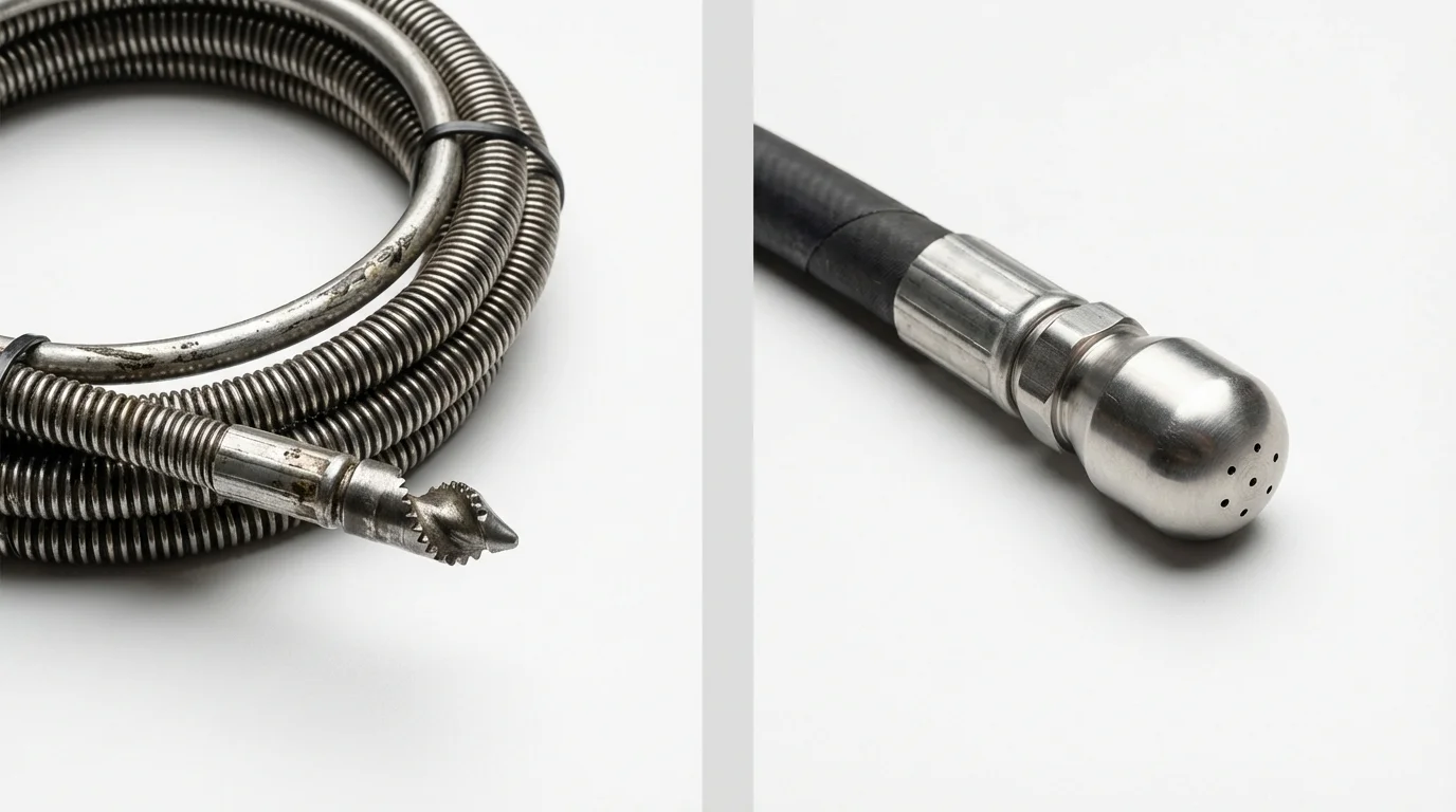 Drain snake cable and hydro jetting nozzle used for drain cleaning in Carlsbad, NM